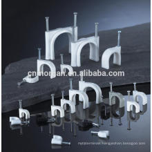 8mm Plastic white hook type cable wire clips for telecommunication with concrete nails ,